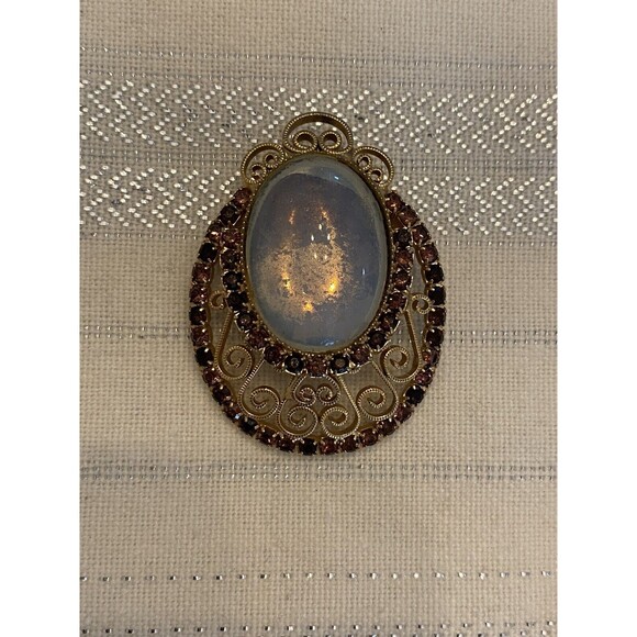 Vintage Glass Moonstone Purple Rhinestone Brooch Pin - Picture 8 of 9